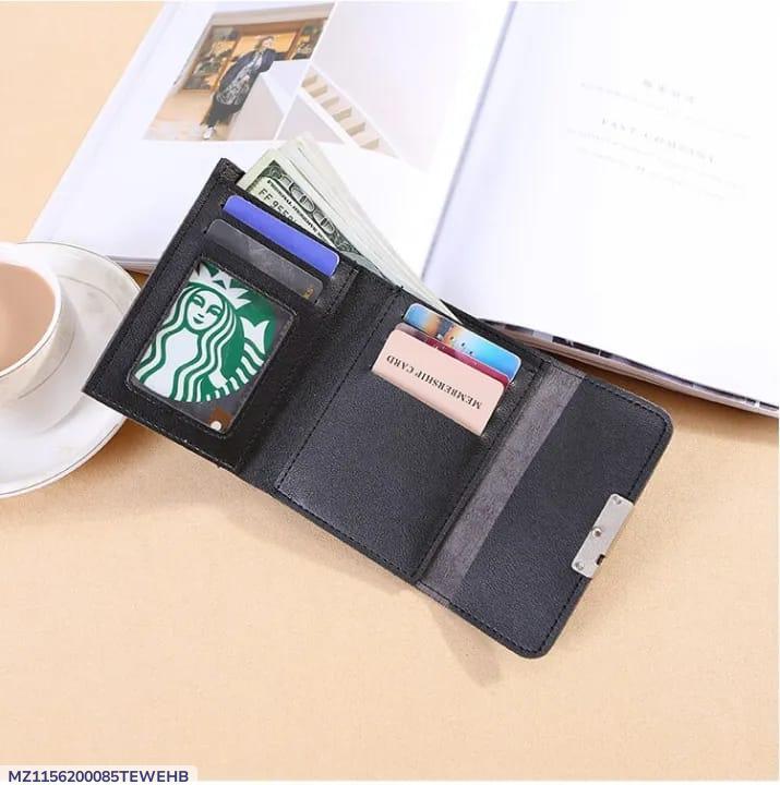 Black Tri-Fold Leather Wallet for Men Women