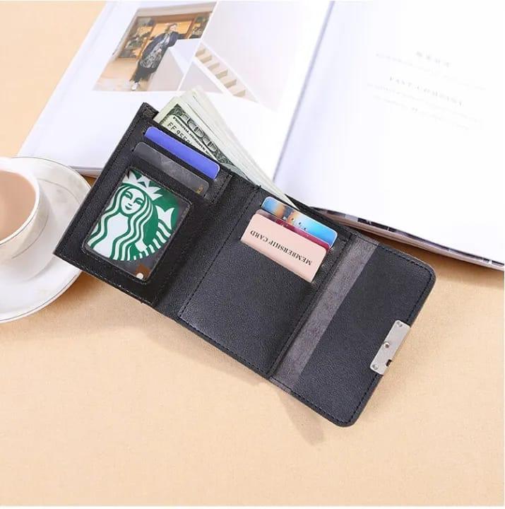 Black Tri-Fold Leather Wallet for Men Women