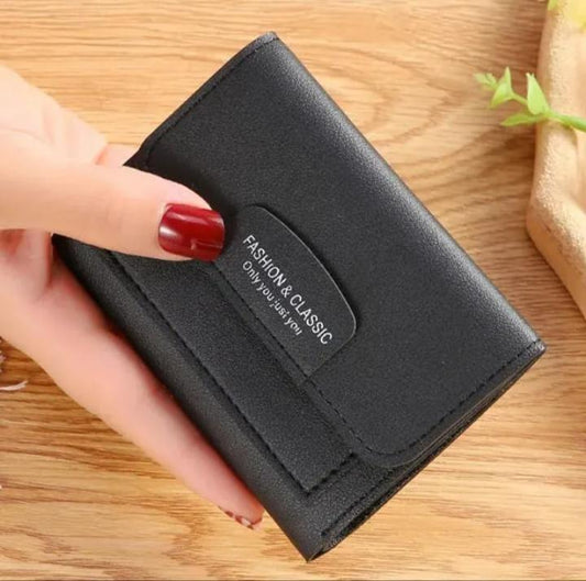 Black Tri-Fold Leather Wallet for Men Women