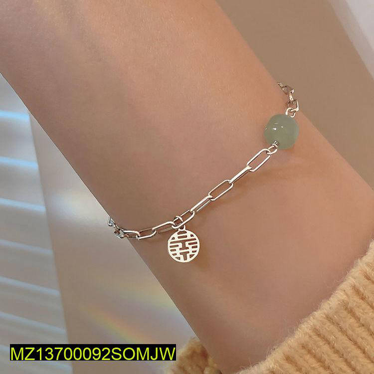 Silver Plated Lucky Bracelet for Women with Jade Bead