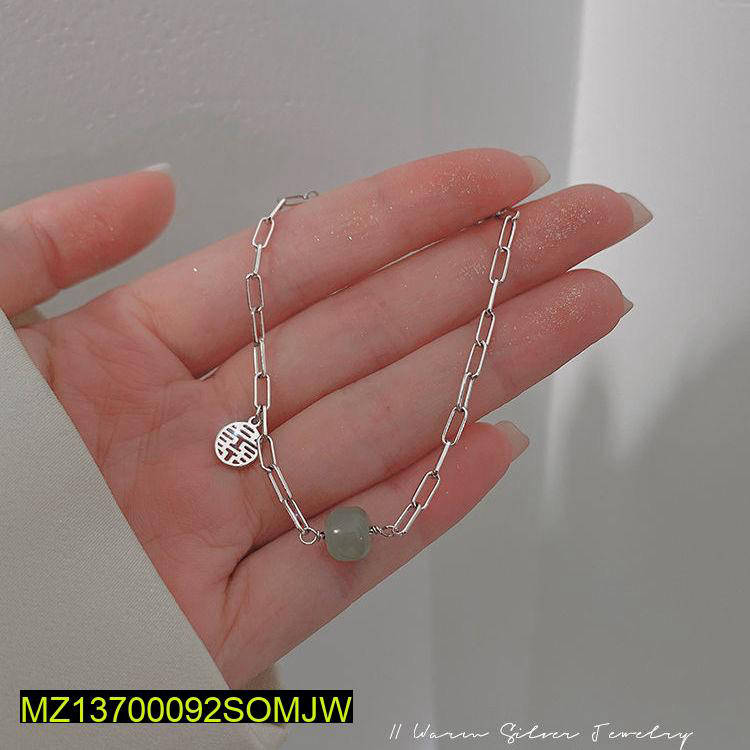 Silver Plated Lucky Bracelet for Women with Jade Bead