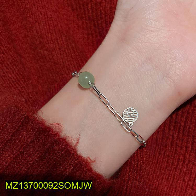 Silver Plated Lucky Bracelet for Women with Jade Bead
