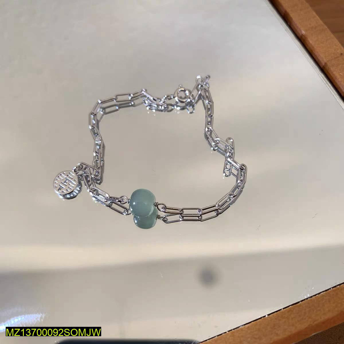 Silver Plated Lucky Bracelet for Women with Jade Bead