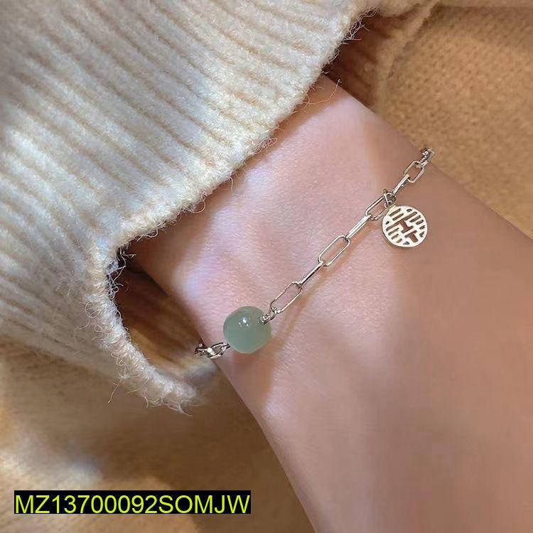 Silver Plated Lucky Bracelet for Women with Jade Bead