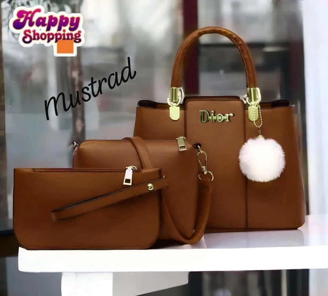 Brown PU Leather Women's Handbag Set with Crossbody & Top Handle